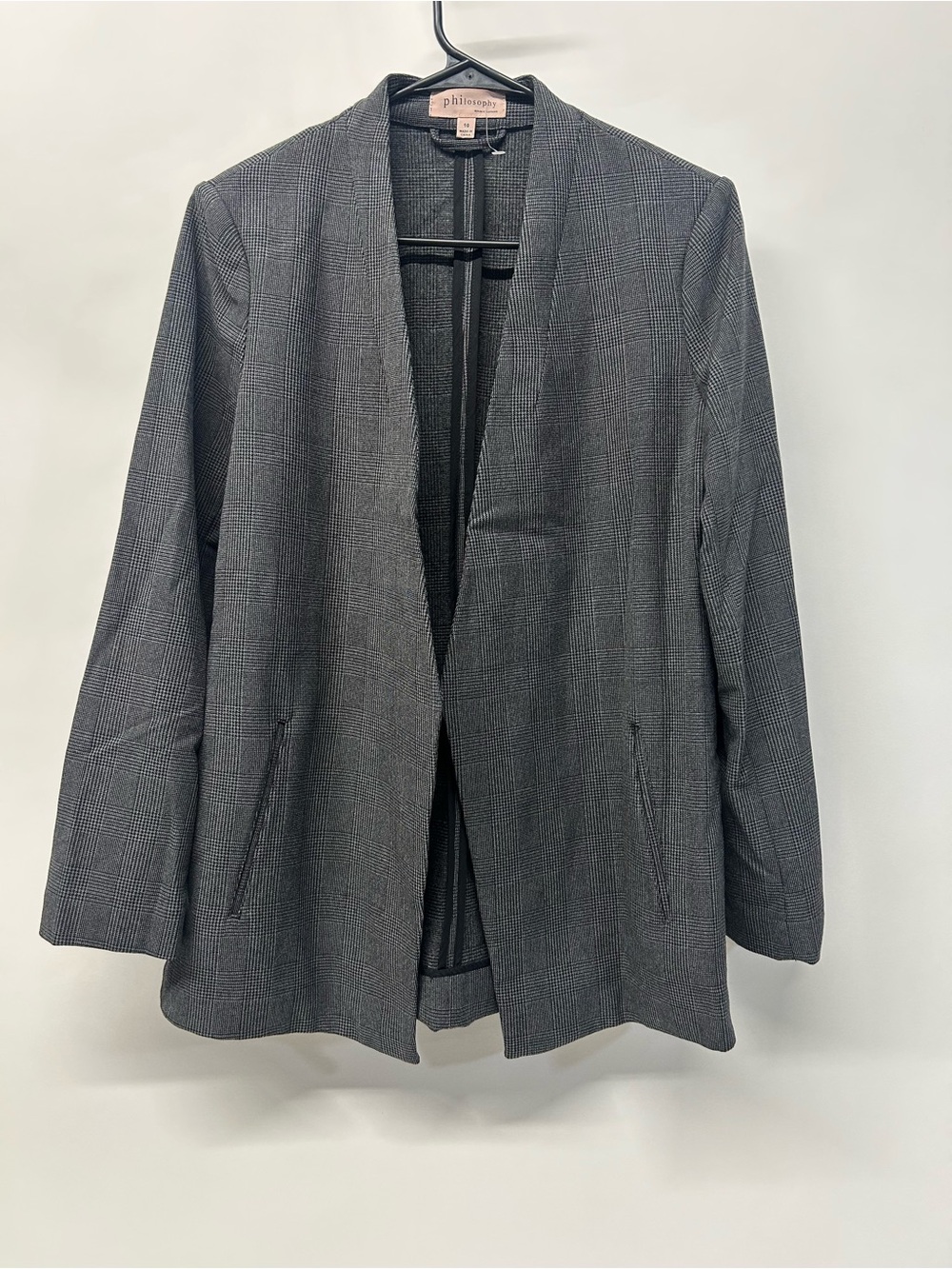 NWOT Philosophy Grey Open-Front Plaid Blazer Jacket